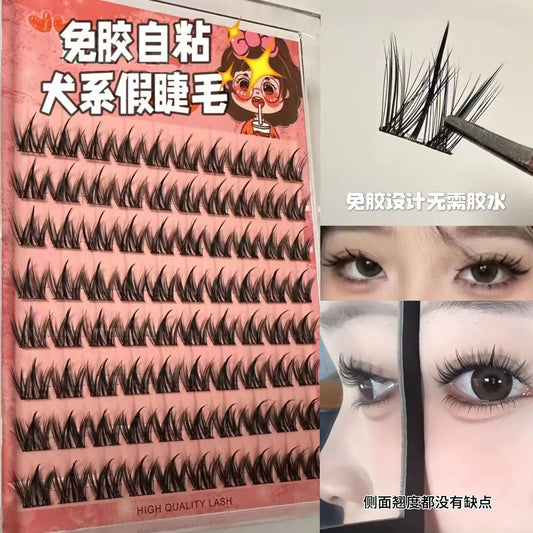 Dense Large Capacity Dog-Style Fake Eyelashes 100 Clusters Natural Cartoon Simulation Segmented No Glue Required For Lazy People