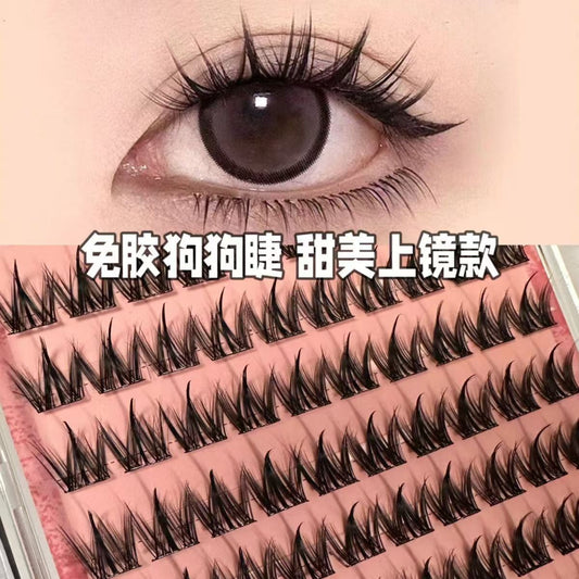 Dense Large Capacity Dog-Style Fake Eyelashes 100 Clusters Natural Cartoon Simulation Segmented No Glue Required For Lazy People